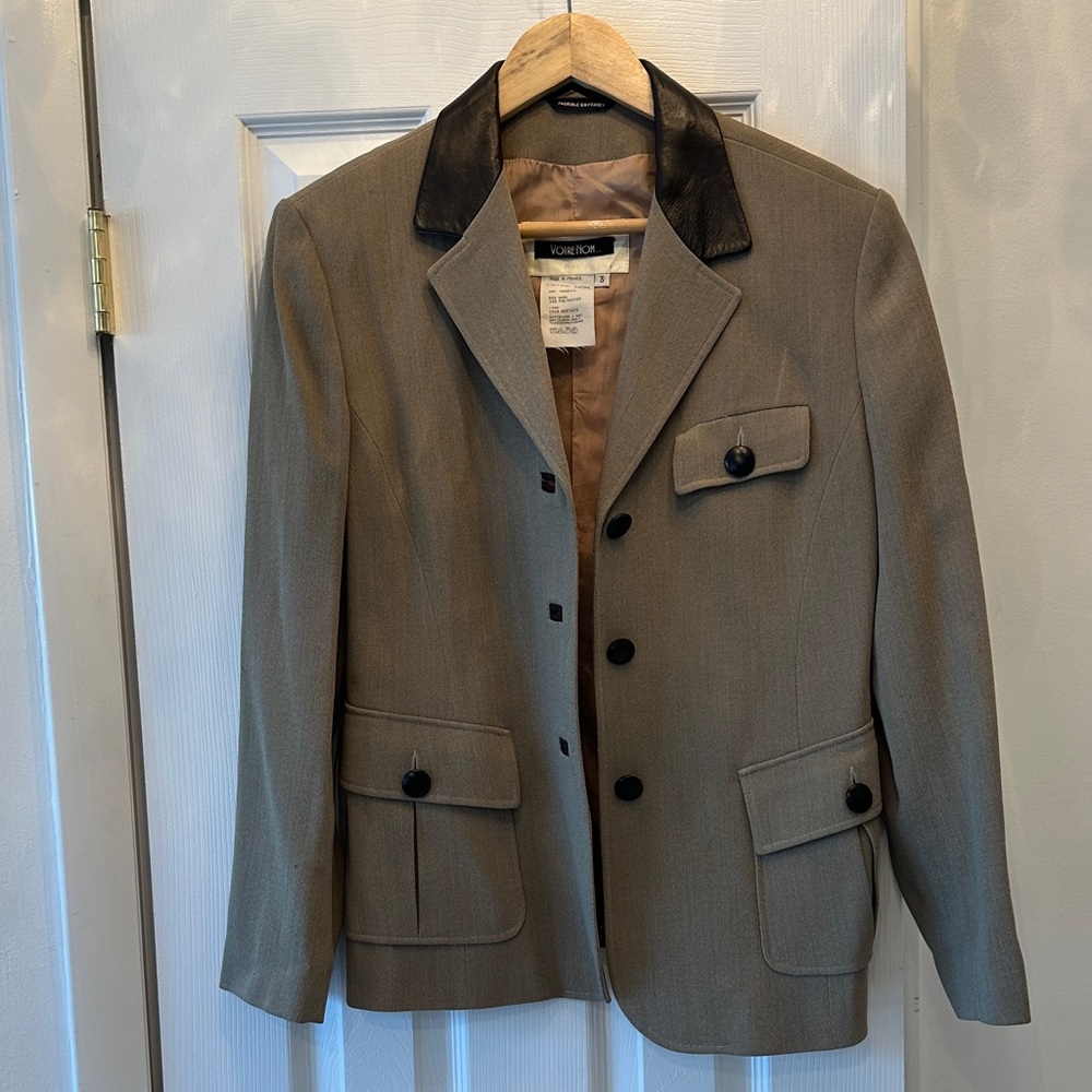 Votre Nom Gray Blazer with Pink Lining